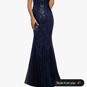 Navy Sequin Mermaid Maxi Dress